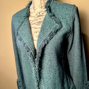 NIC+ZOE fringed jacket muted green tweed size Medium
